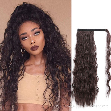 Vigorous wholesale kinky hair thick wrap ponytails synthetic curly ponytail hair extensions clip wave black women ombre blonde